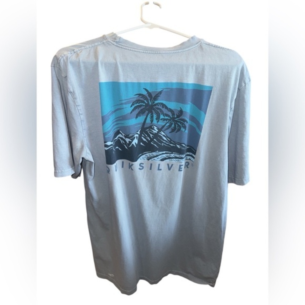 Quiksilver Light Blue Palm Graphic Tee Mens XL Beach Cotton Casual Summer Shirt